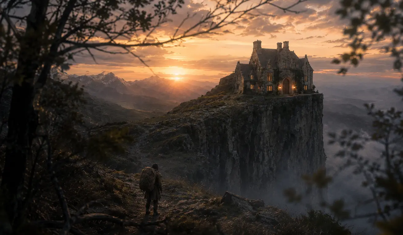 Interpreter's House on a cliff at sunset